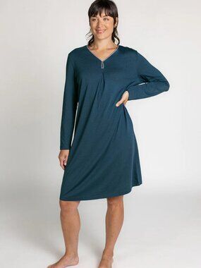 NEW❤️ Sleep Cotton Modal Long Sleeve Sleepshirt In INK BLUE  size XL
